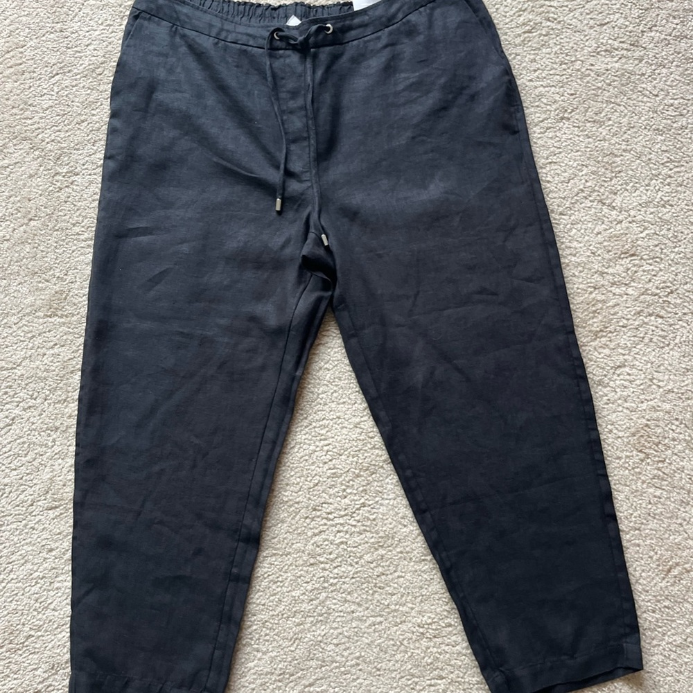 Chico's 100% Linen Ankle Pants Elastic Back Waist Drawstring Size 3R/US 16R NEW